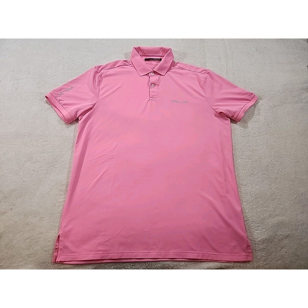 RLX Polo Shirt Mens Large Pink Ralph Lauren Stretch Polyester Short Sleeve
